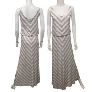 White & Gray Chevron Striped Maxi Dress